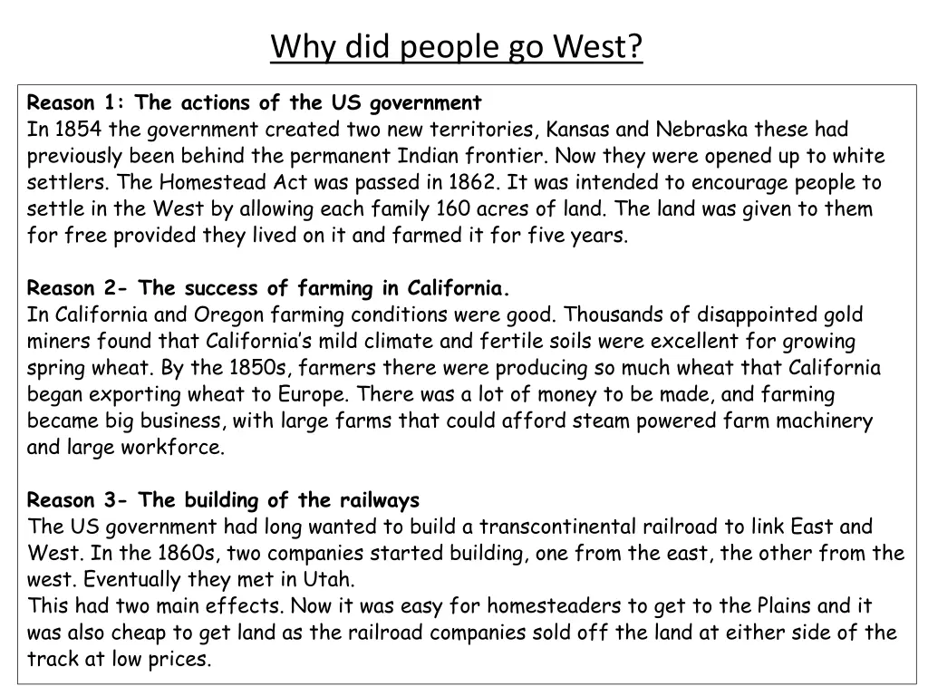 why did people go west