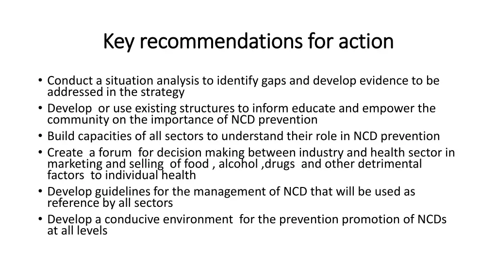 key recommendations for action