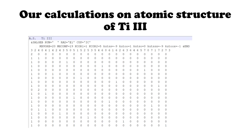 our calculations on atomic structure of ti iii