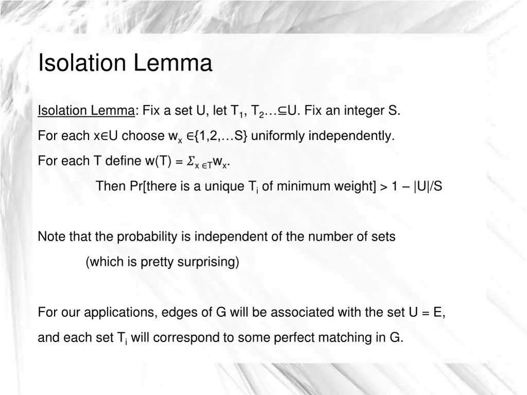 isolation lemma 1