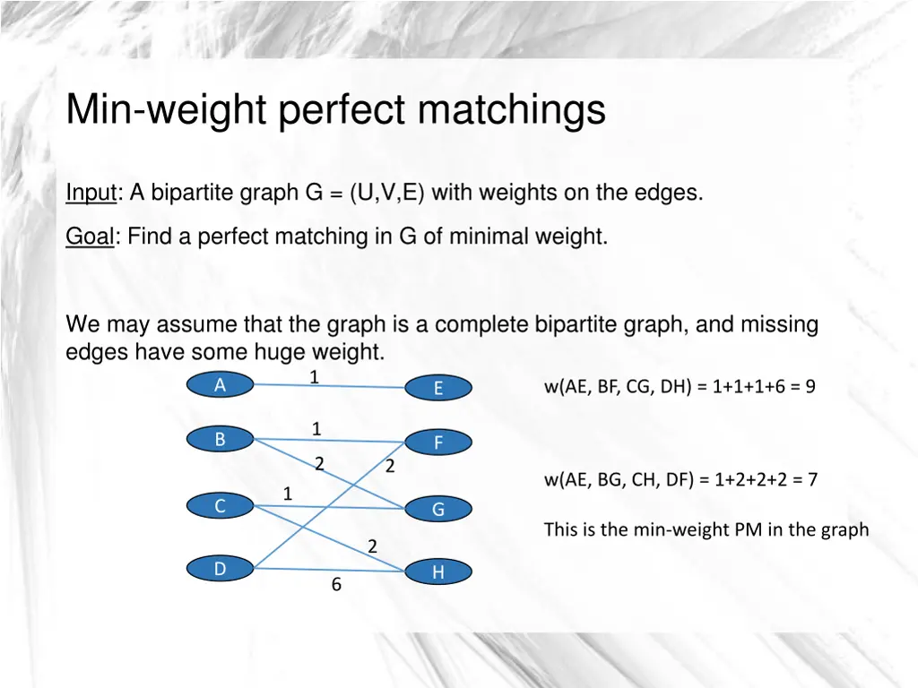 min weight perfect matchings