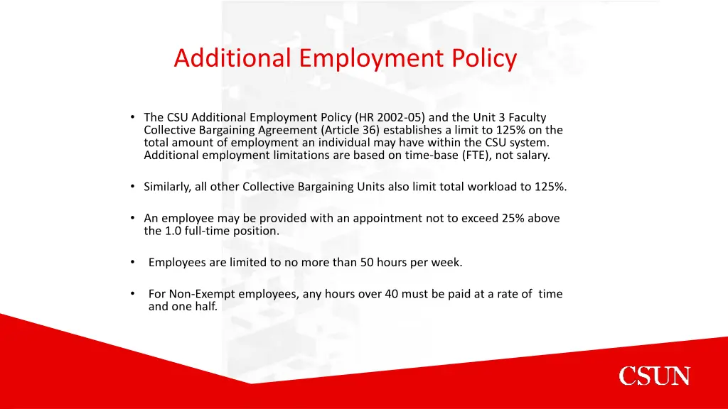 additional employment policy