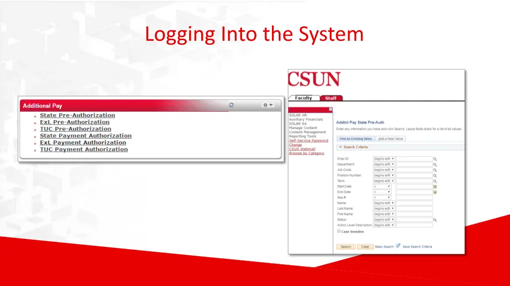 logging into the system
