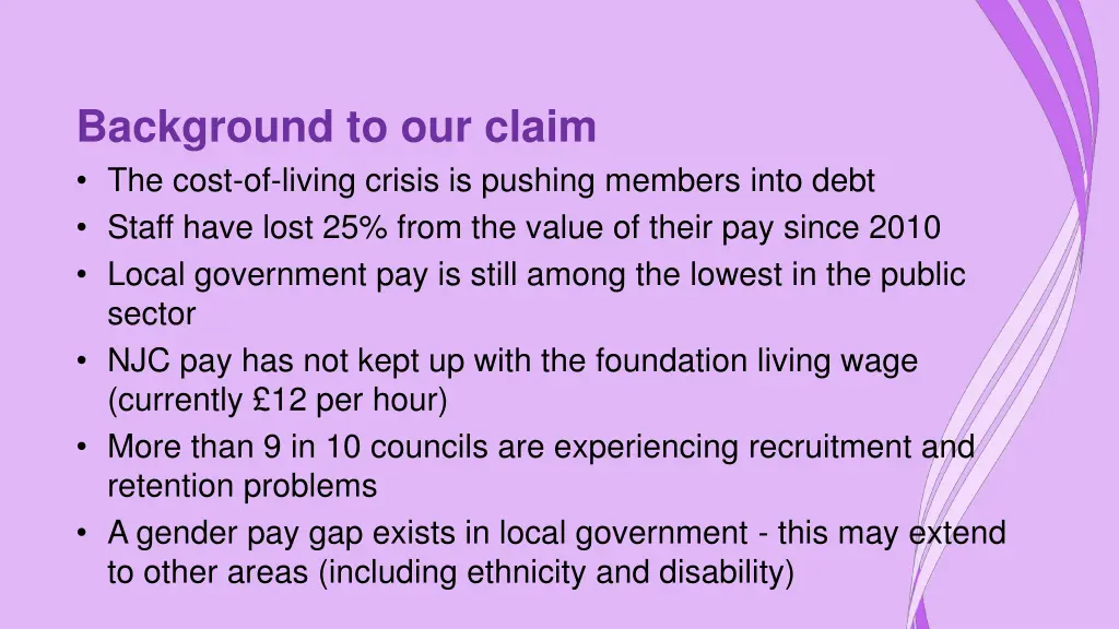 background to our claim the cost of living crisis