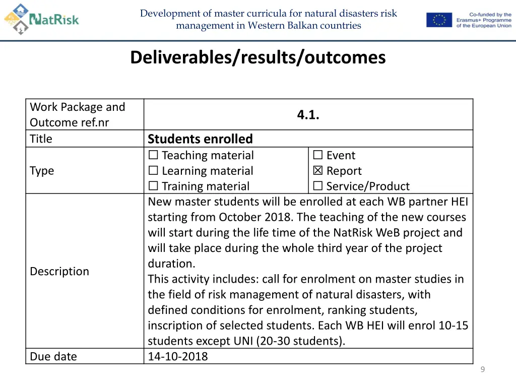 development of master curricula for natural 8
