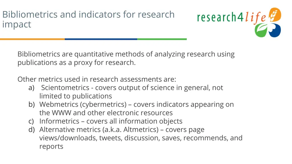bibliometrics and indicators for research impact