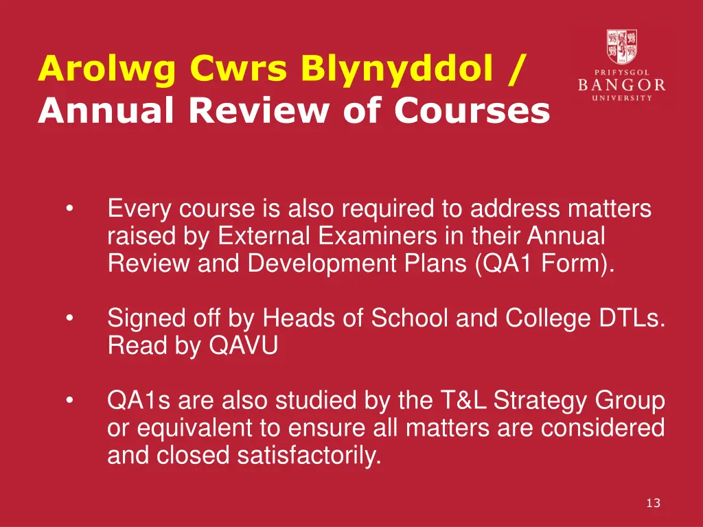 arolwg cwrs blynyddol annual review of courses