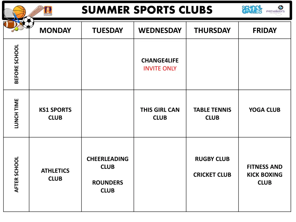 summer sports clubs