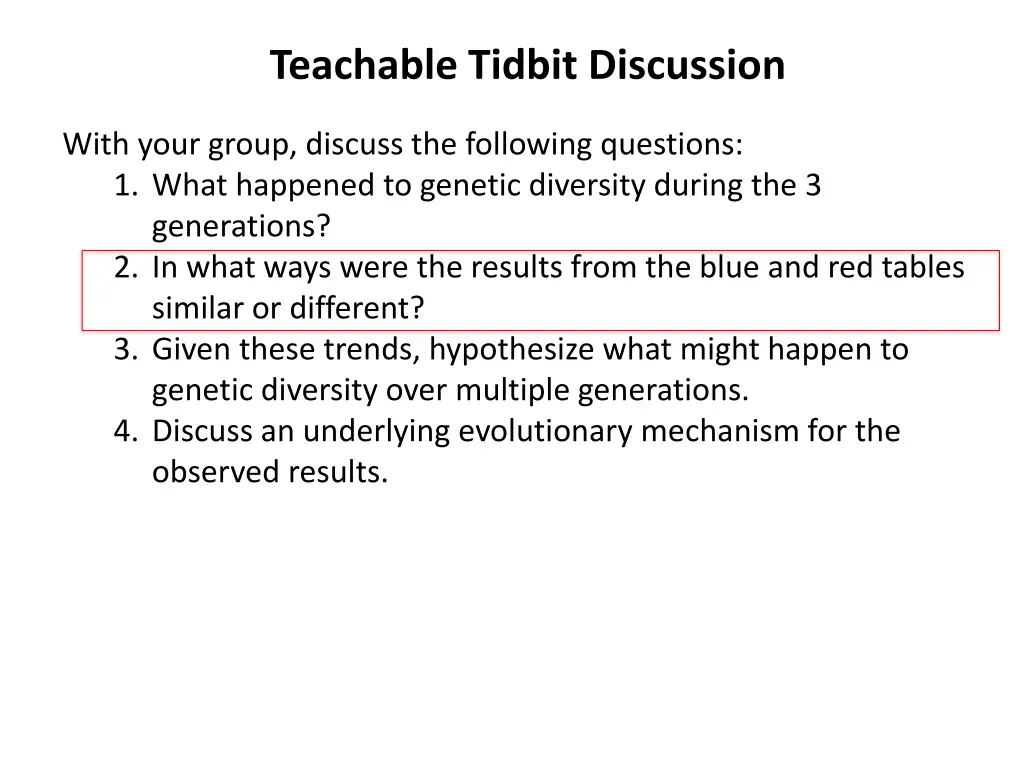 teachable tidbit discussion