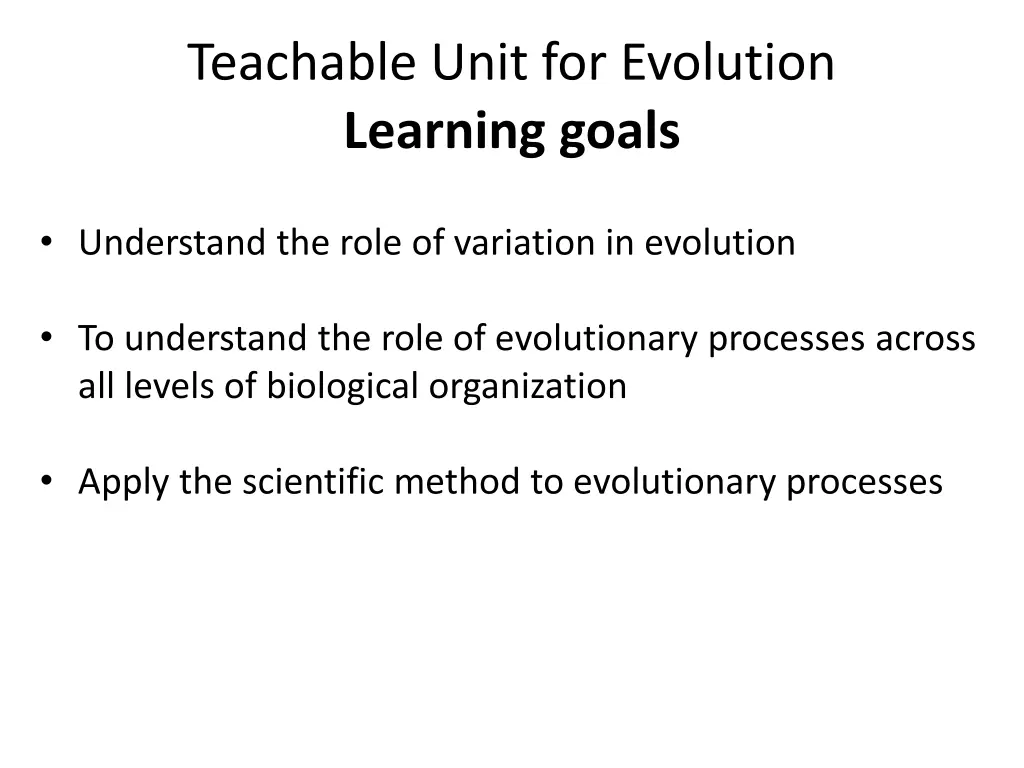 teachable unit for evolution learning goals