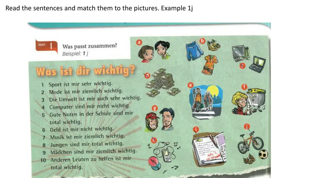 read the sentences and match them to the pictures