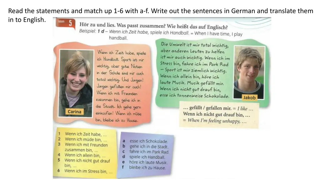 read the statements and match up 1 6 with