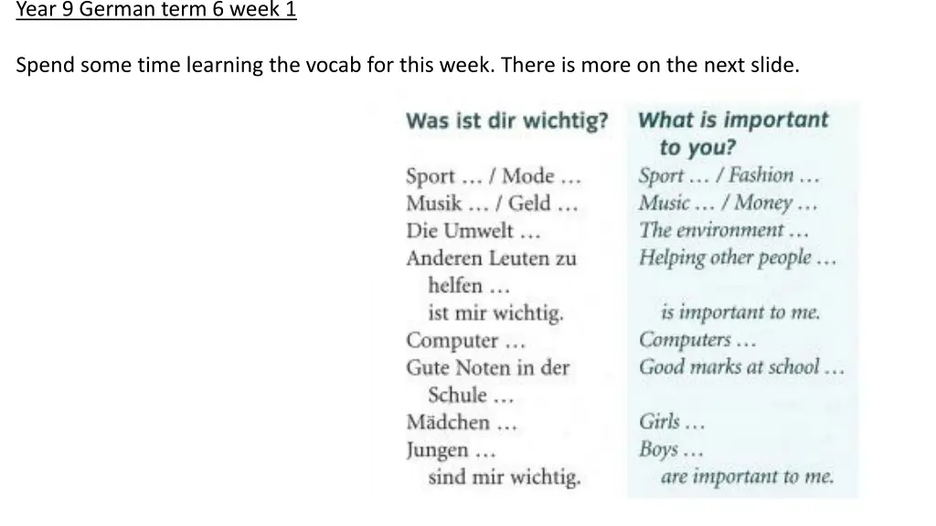year 9 german term 6 week 1