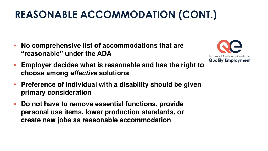 reasonable accommodation cont