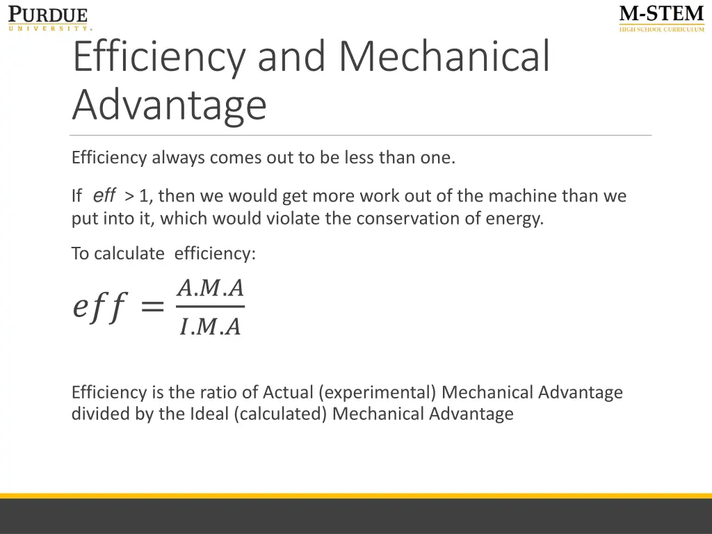 efficiency and mechanical advantage