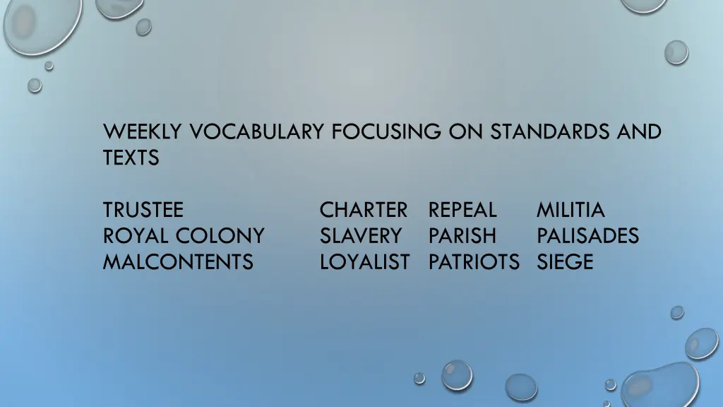 weekly vocabulary focusing on standards and texts