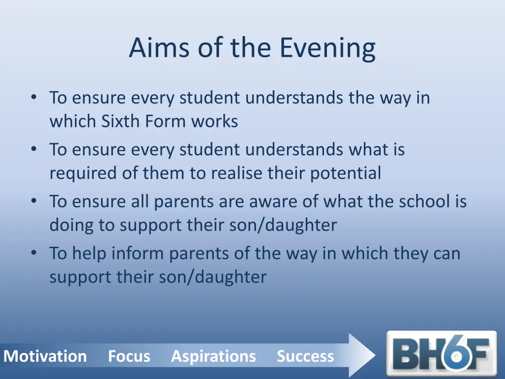 aims of the evening
