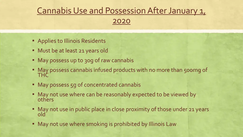 cannabis use and possession after january 1 2020