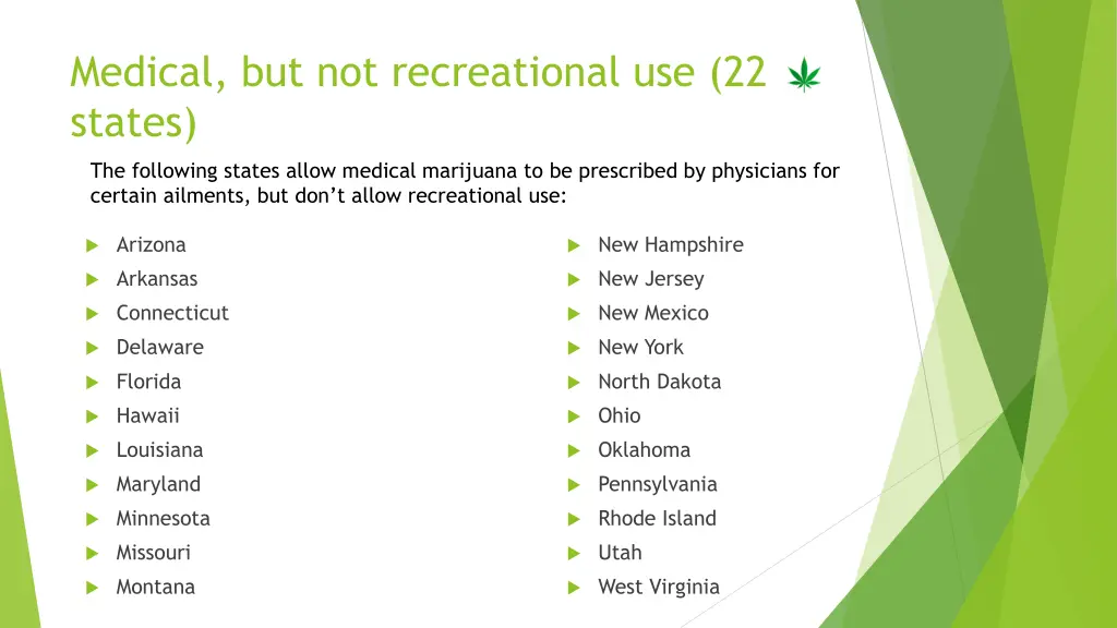 medical but not recreational use 22 states