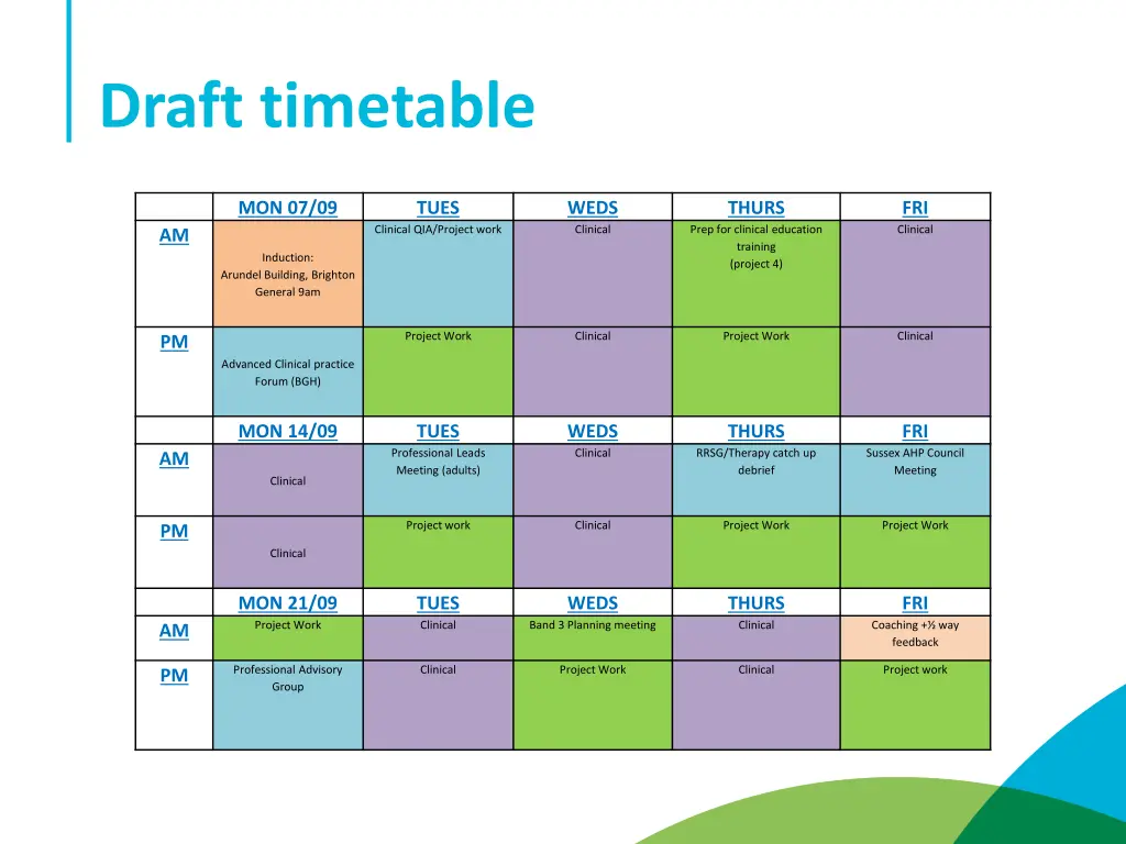 draft timetable