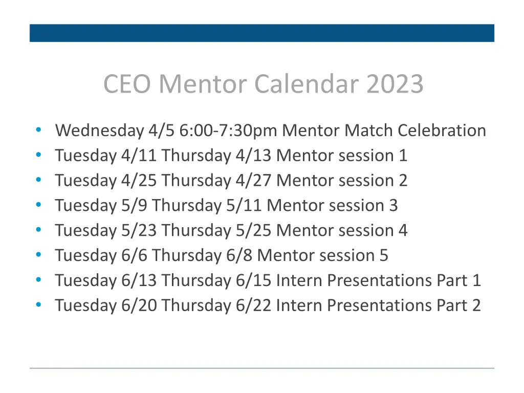 ceo mentor calendar 2023