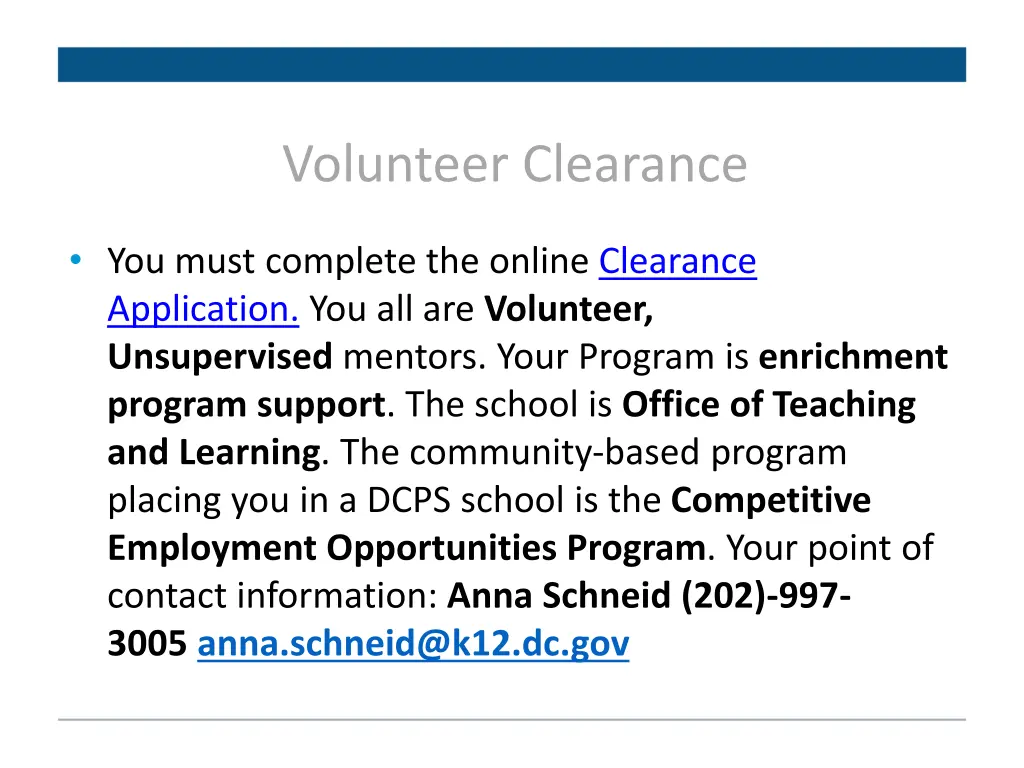 volunteer clearance