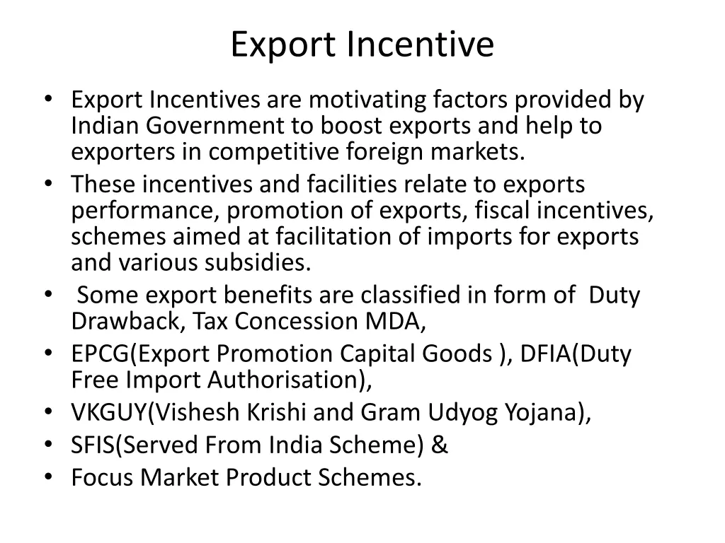 export incentive