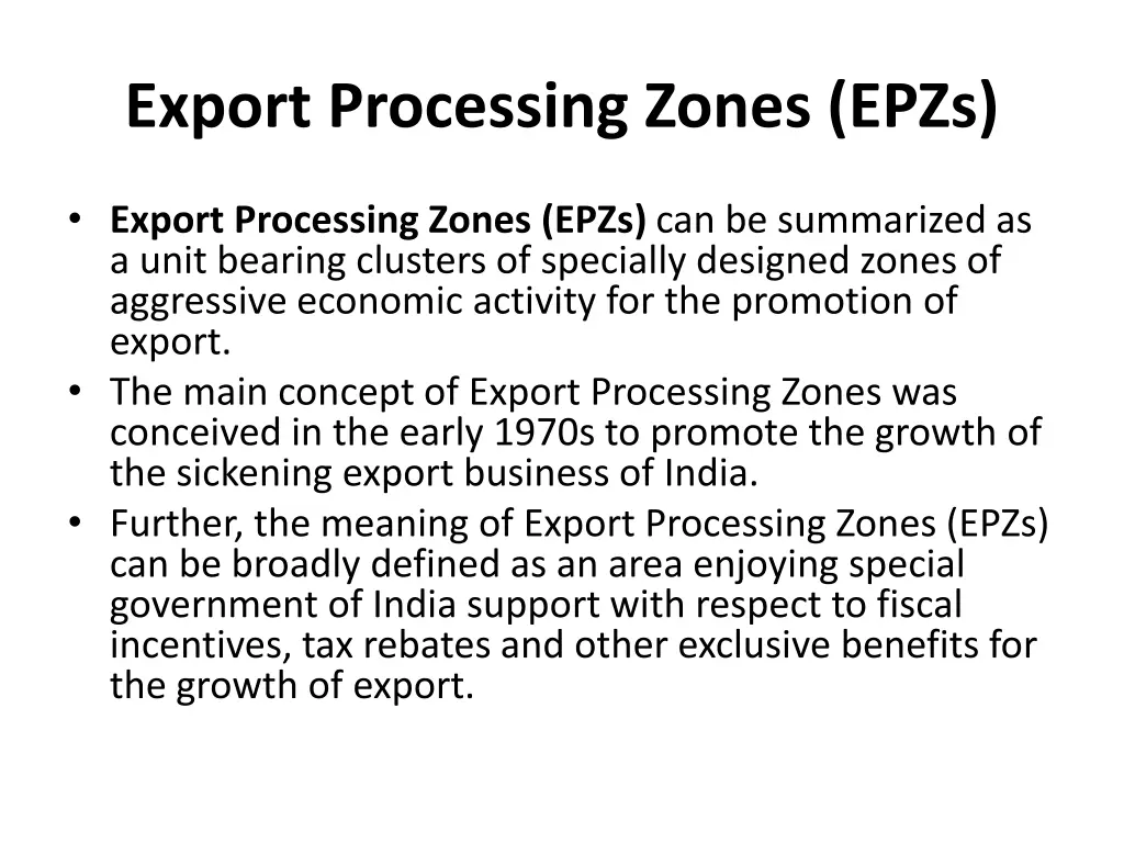 export processing zones epzs