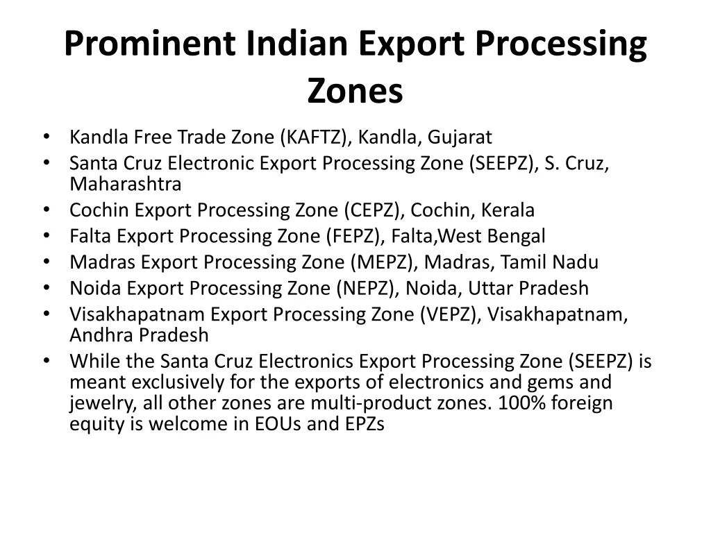 prominent indian export processing zones