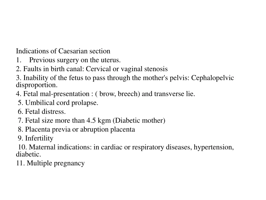 indications of caesarian section 1 previous