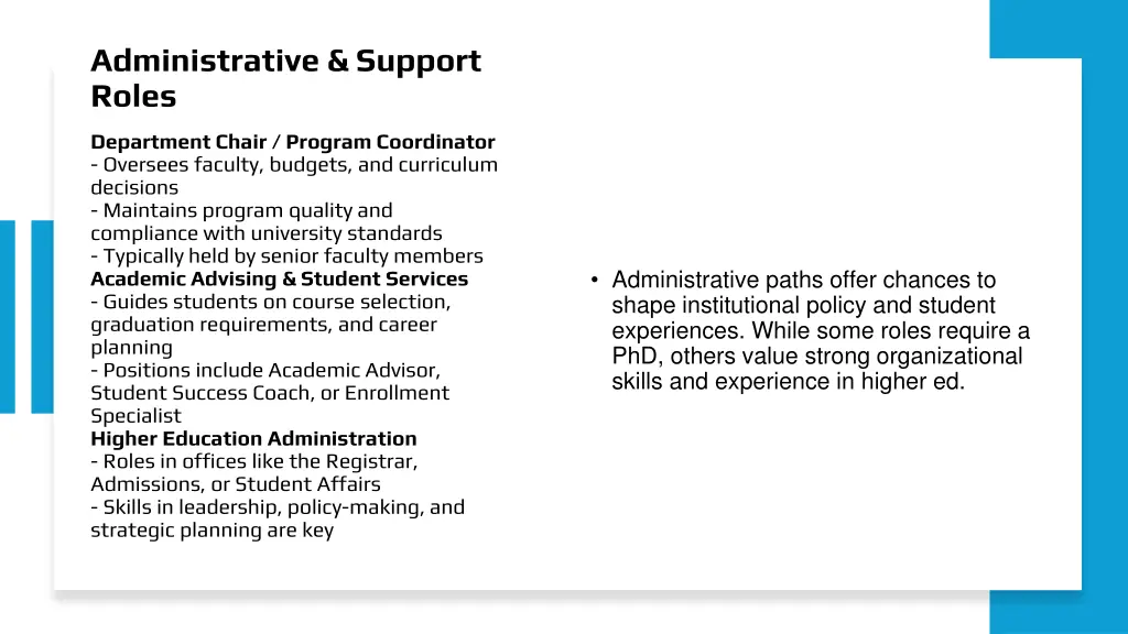 administrative support roles