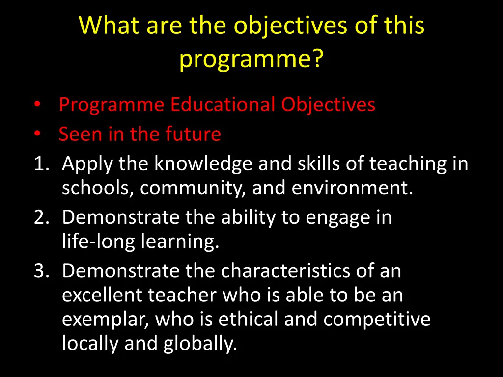 what are the objectives of this programme