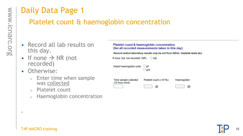 daily data page 1 platelet count haemoglobin