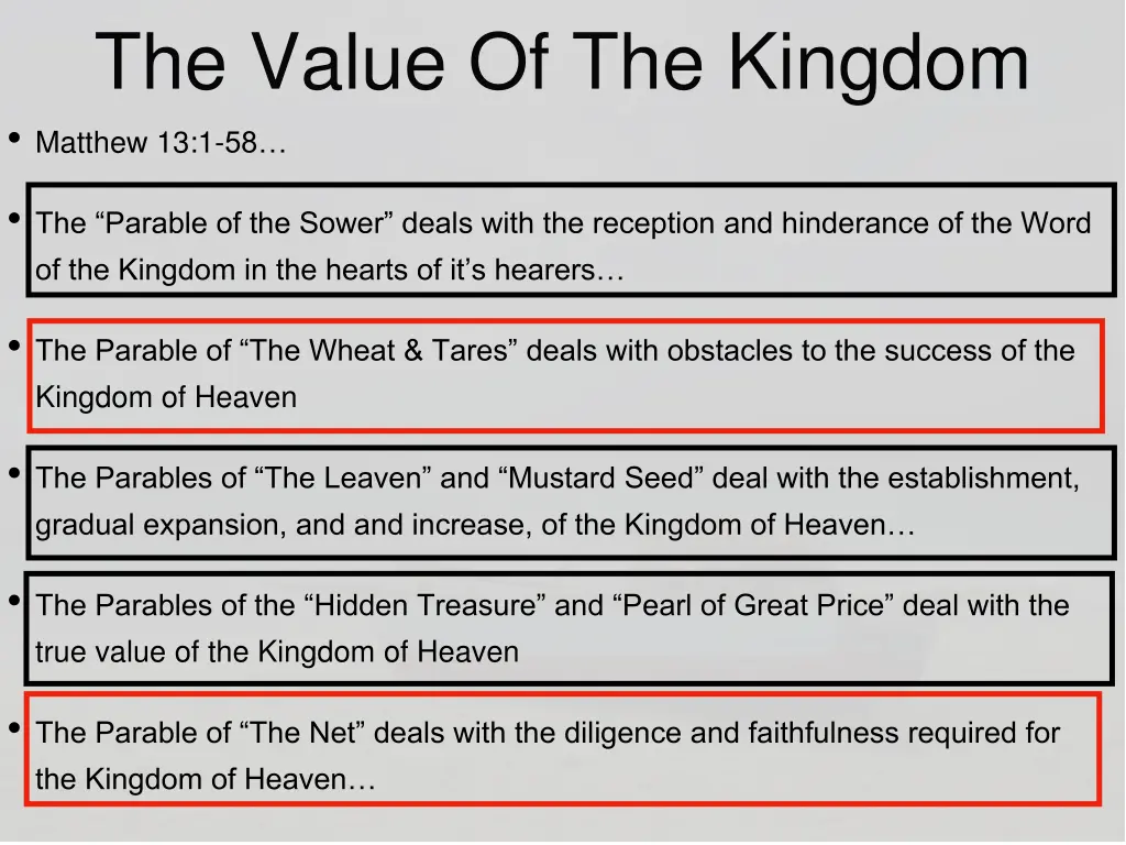 the value of the kingdom matthew 13 1 58