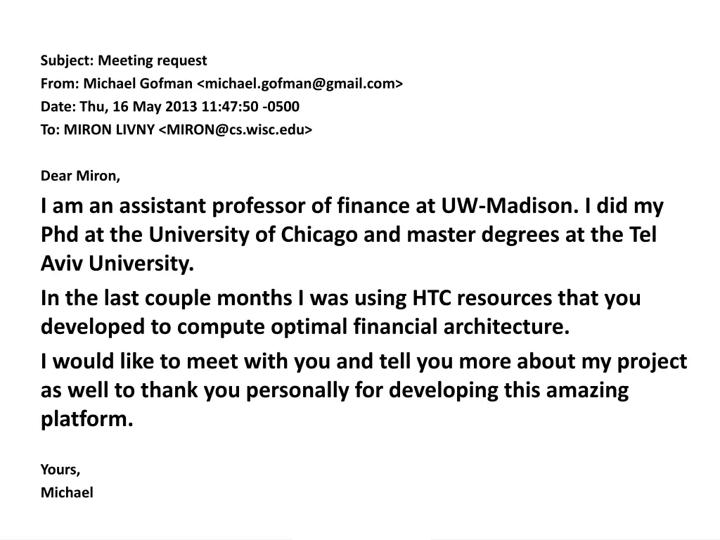 subject meeting request from michael gofman