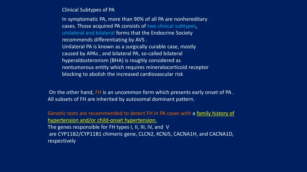 clinical subtypes of pa