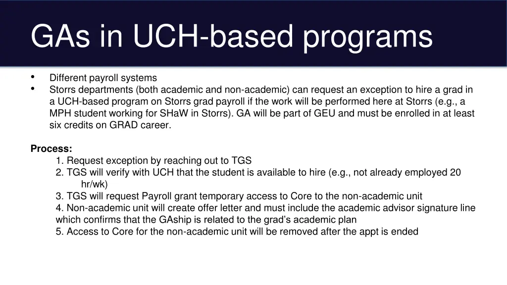 gas in uch based programs