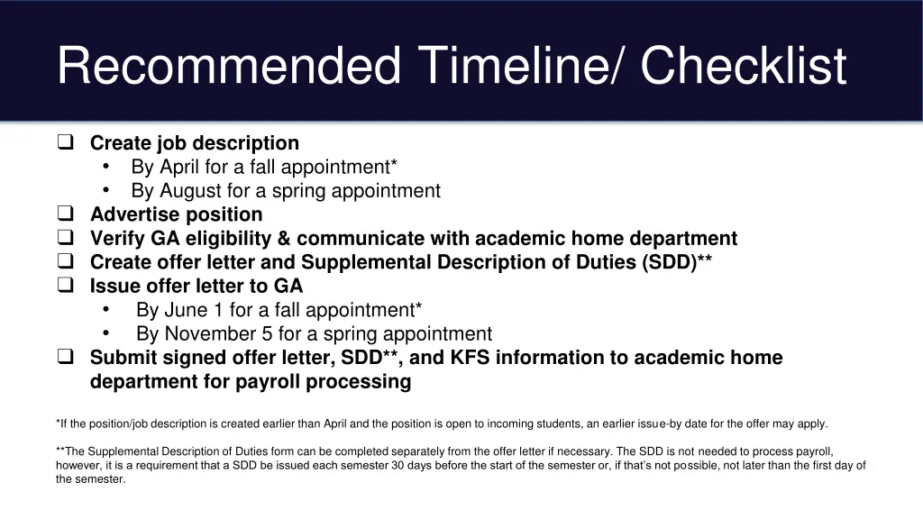 recommended timeline checklist