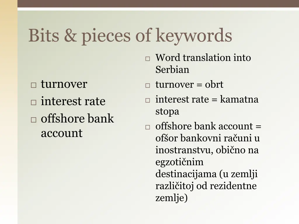 bits pieces of keywords