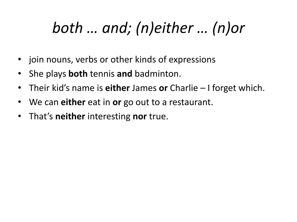 both and n either n or