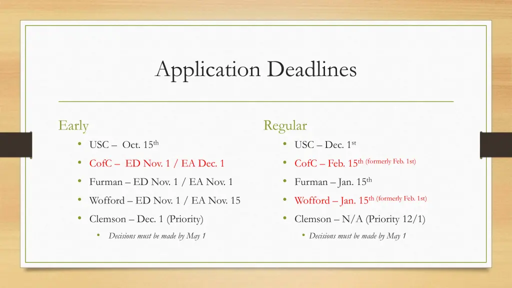 application deadlines