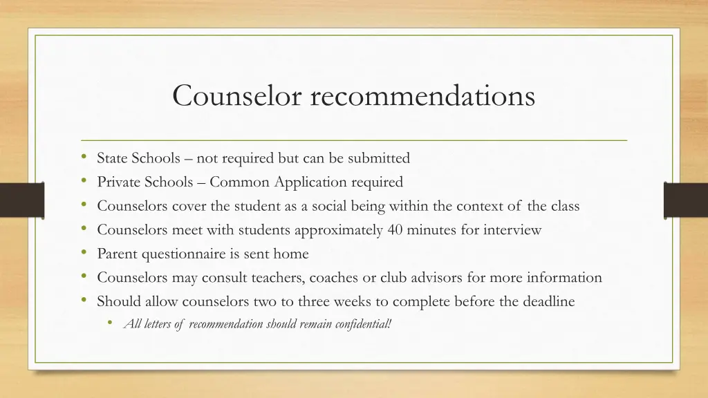 counselor recommendations
