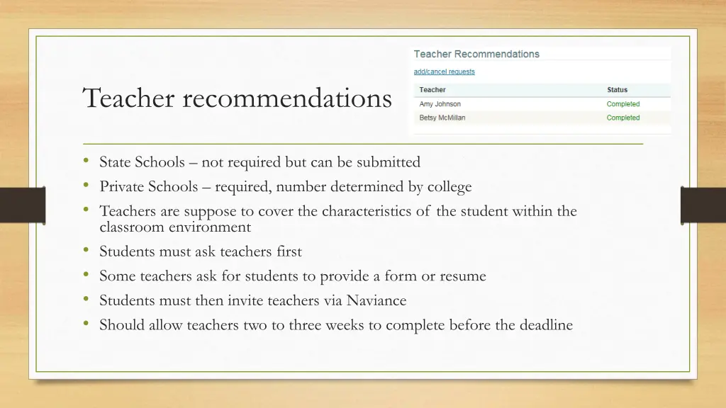 teacher recommendations