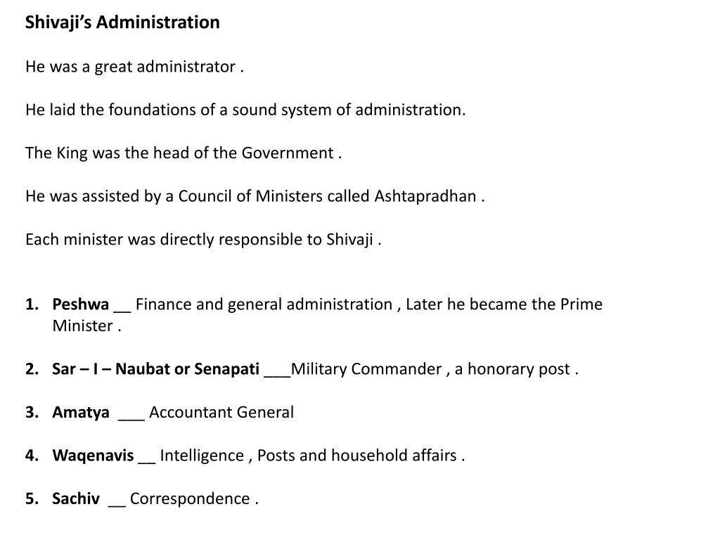 shivaji s administration