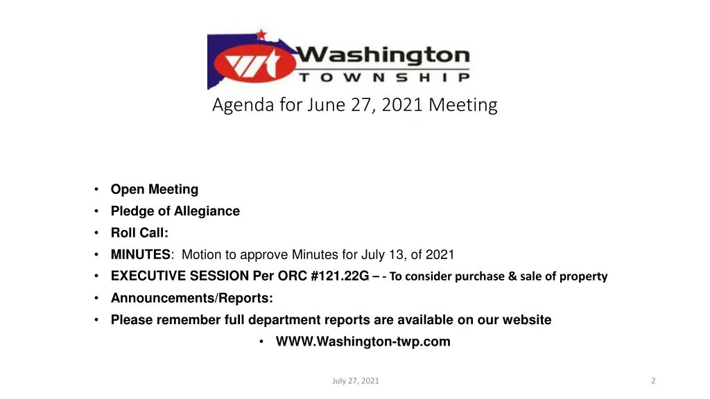 agenda for june 27 2021 meeting