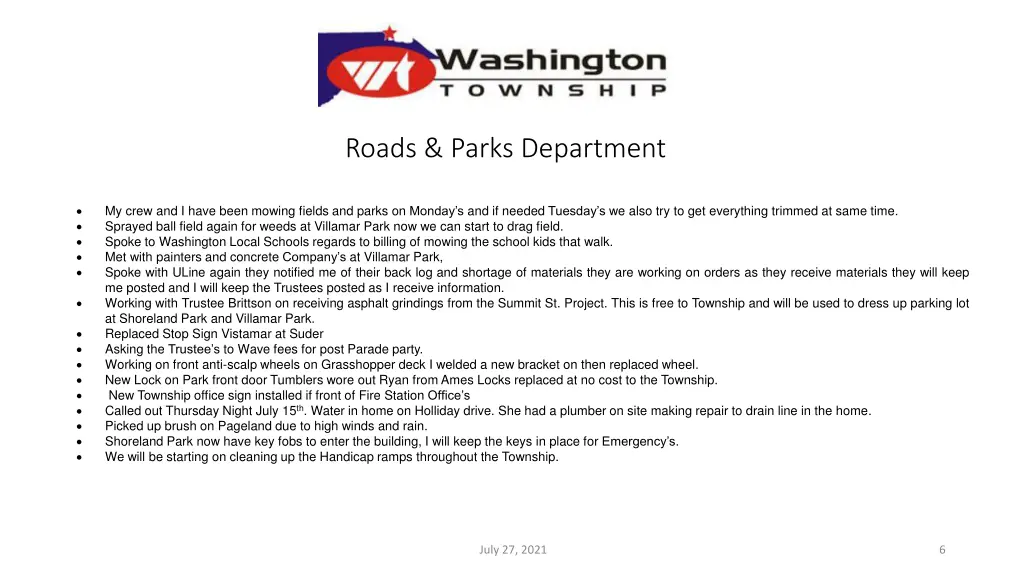 roads parks department