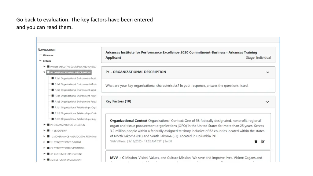 go back to evaluation the key factors have been