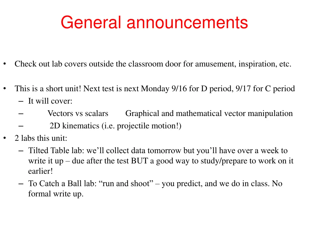 general announcements