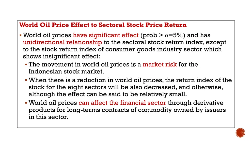 world oil price effect to sectoral stock price
