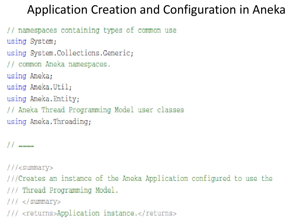 application creation and configuration in aneka